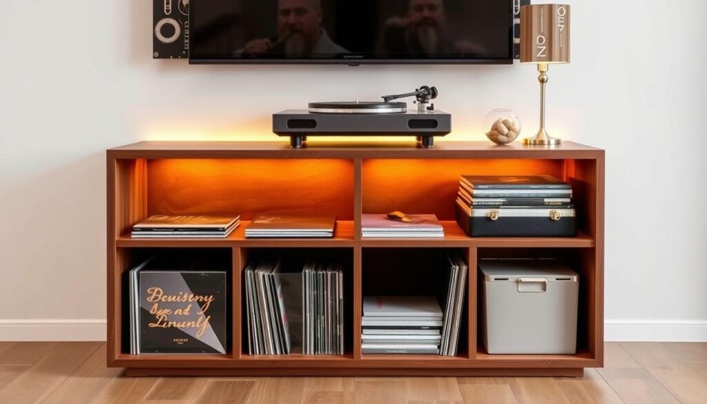 record player shelf with storage